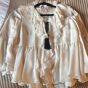 Cinq à Sept Cream Ruffled Blouse
